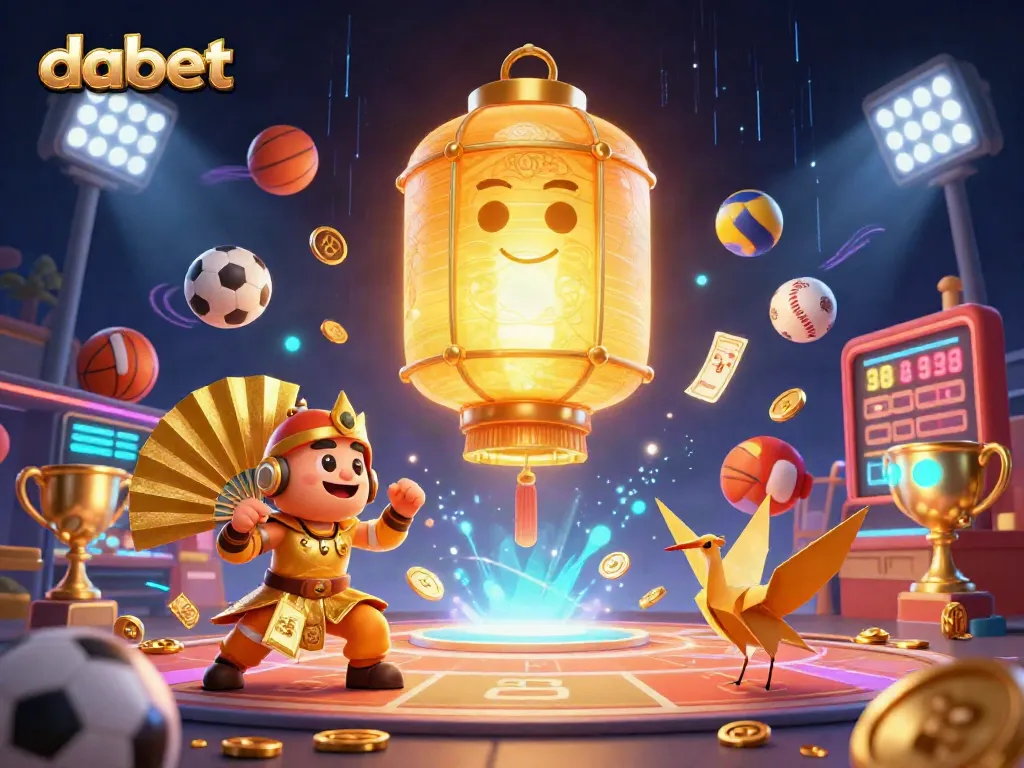 Dabet offers thrilling gambling experiences at the casino with dynamic sports betting elements like flying balls and glowing trophies.