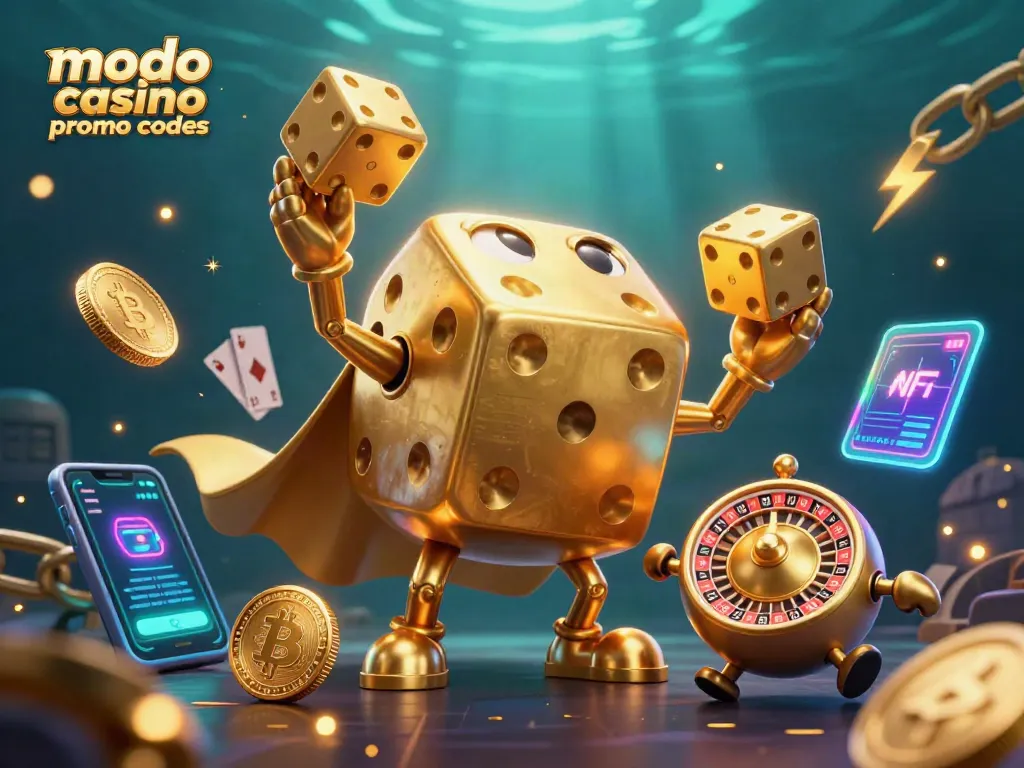 Engage with modo casino promo codes for free sweepstakes prizes in this vibrant 3D casino illustration.