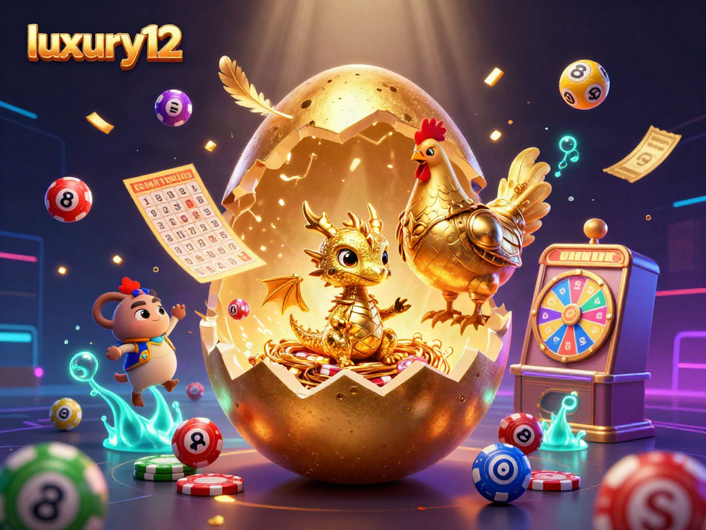 Experience luxury12 with a golden dragon guarding poker chips amid a vibrant casino scene.