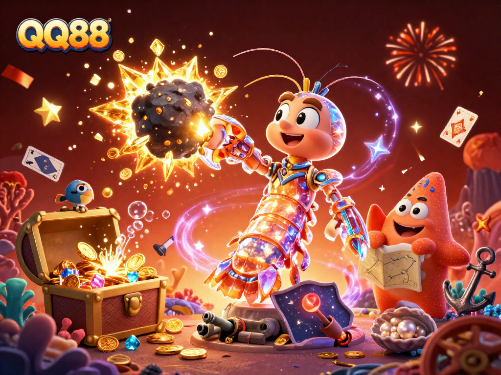 Immerse in QQ88's casino adventure as a galactic samurai battles asteroids for golden gems.