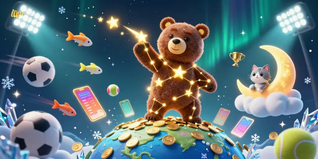 Engage in thrilling gaming at llwin as the constellation bear gathers gold coins among dynamic sports elements.