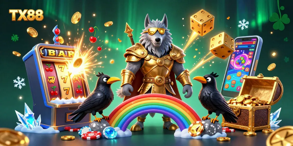 Experience the excitement of TX88 as Odin and his ravens celebrate a jackpot explosion in a vibrant casino scene.