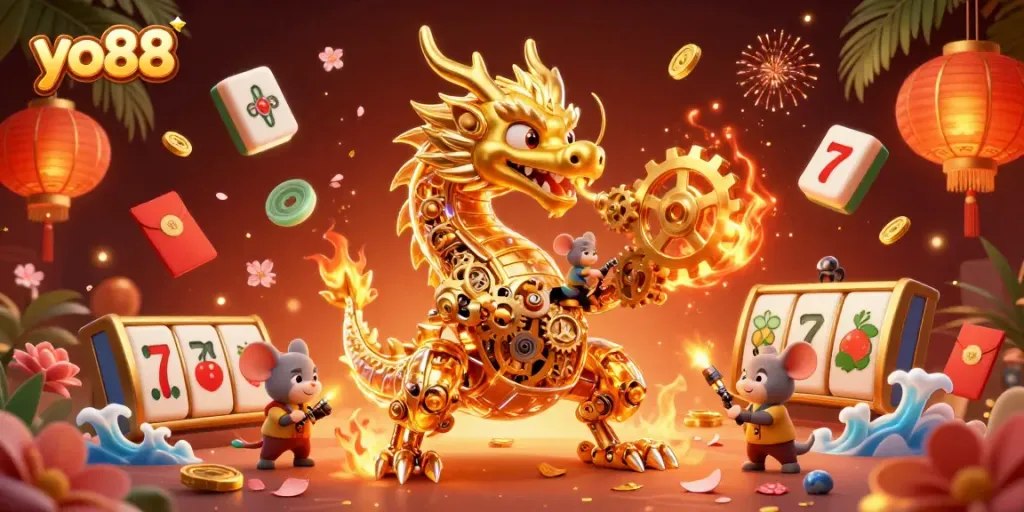 Experience exciting gameplay with yo88 as the golden dragon unleashes treasures in a vibrant casino world.