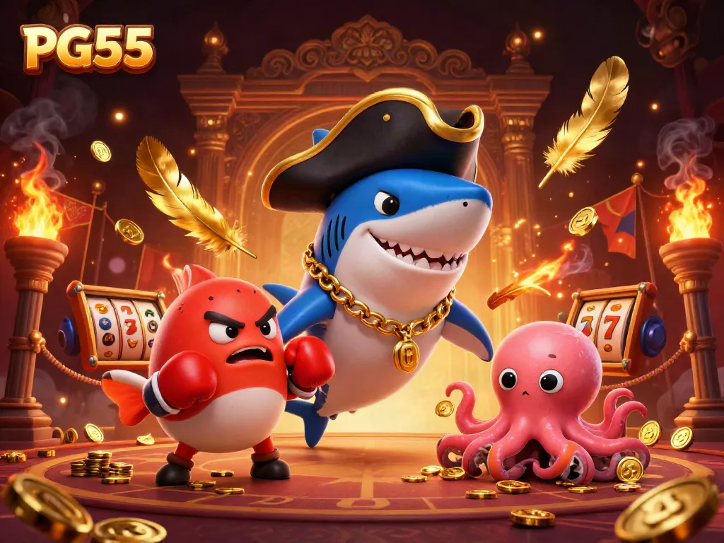 Experience thrilling gameplay with PG55 through colorful casino characters and vibrant gaming elements.