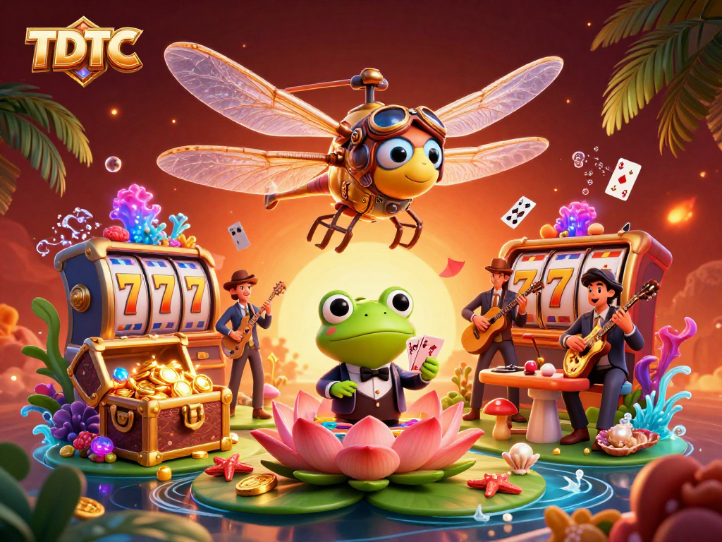 Experience TDTC with engaging characters and vibrant casino elements in a dreamy 3D scene.