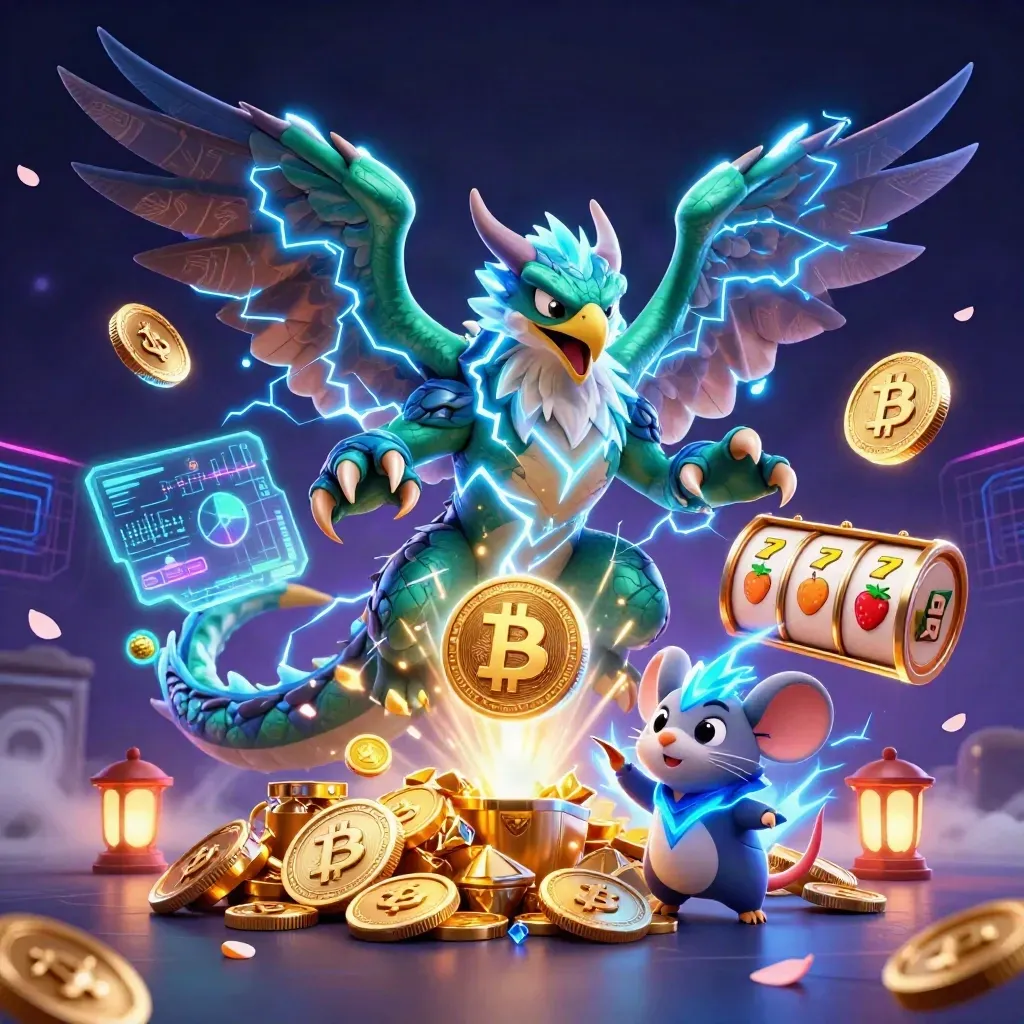 Thunder dragon, wind hawk, and static mouse amid neon casino energy and jackpot symbols.