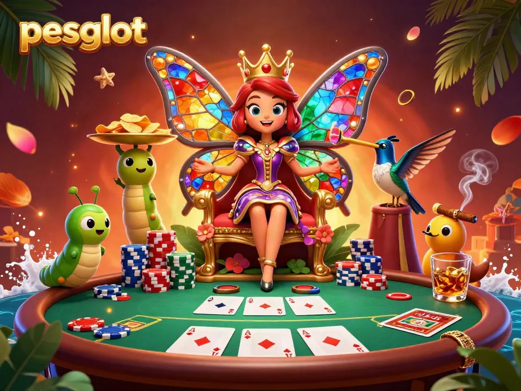 Experience thrilling gameplay with pesgslot in this vibrant 3D casino illustration.