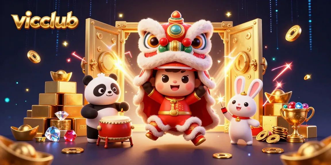 Experience the thrill of vicclub casino with a lively lion dance and treasure explosion!