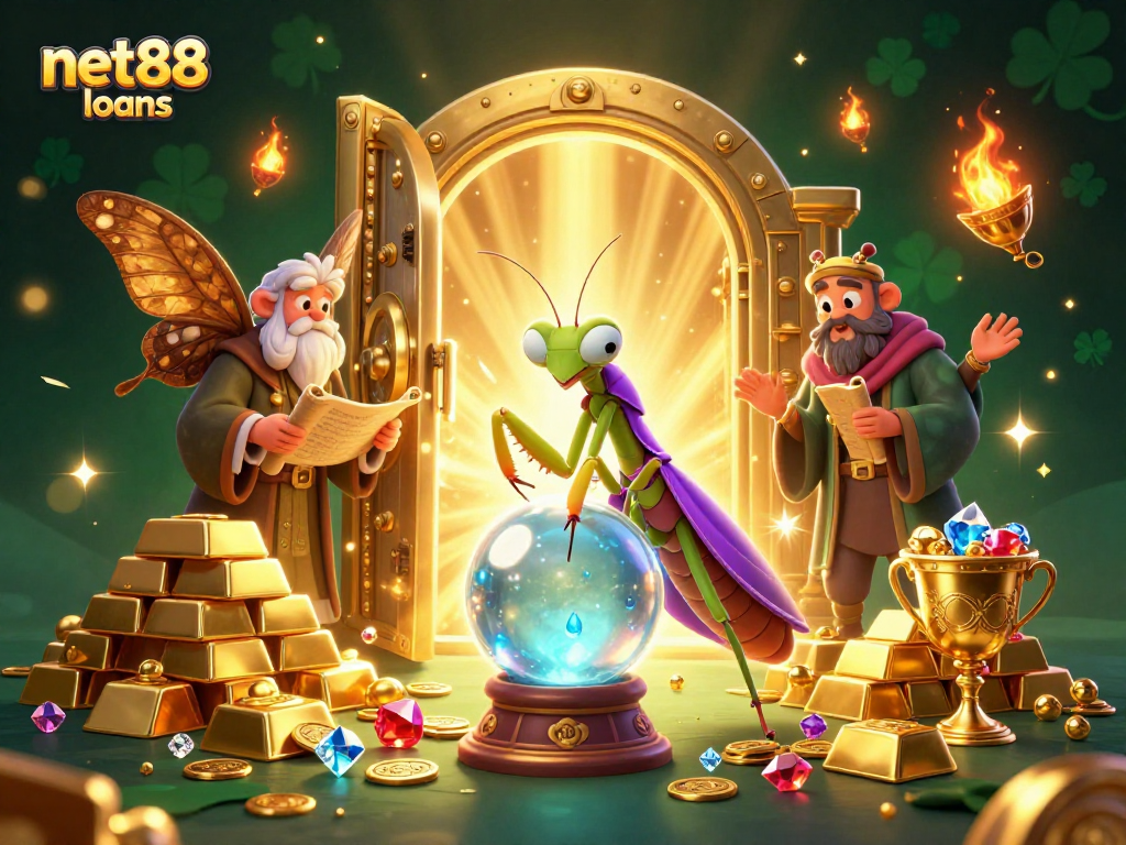 Experience the magic with net88 loans in this vibrant casino-themed illustration.