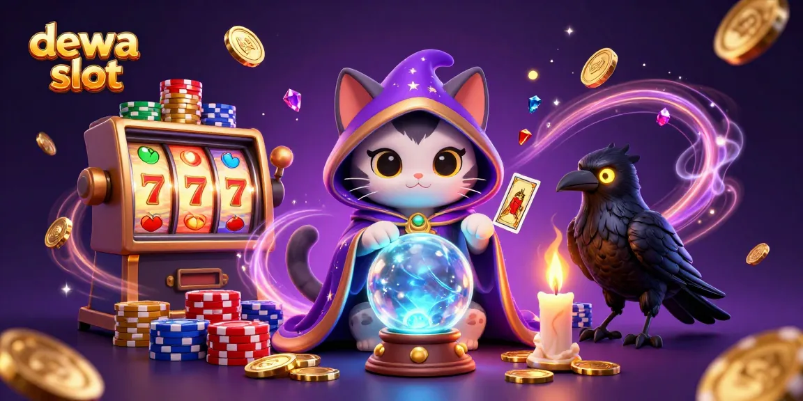 Experience the thrill of dewa slot with mystical characters, coins, and vibrant casino elements.