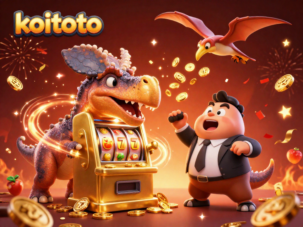 Koitoto menghadirkan pengalaman bermain slot gacor dengan simbol keberuntungan, jackpot, dan koin emas yang terbang.