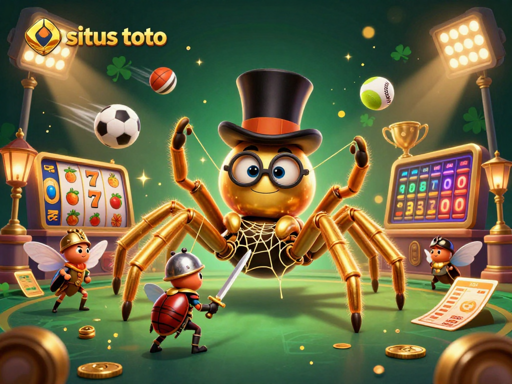 Tarikan situs toto dengan laba-laba emas dan ksatria kecil dalam ilustrasi 3D yang menakjubkan.