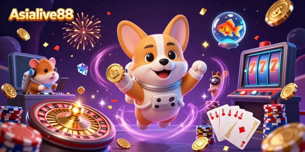 Engage with exciting gameplay at Asialive88 featuring vibrant casino elements in a dynamic scene.