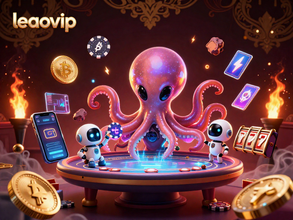 Engage with leaovip's exciting holographic poker action featuring a space octopus and robot.