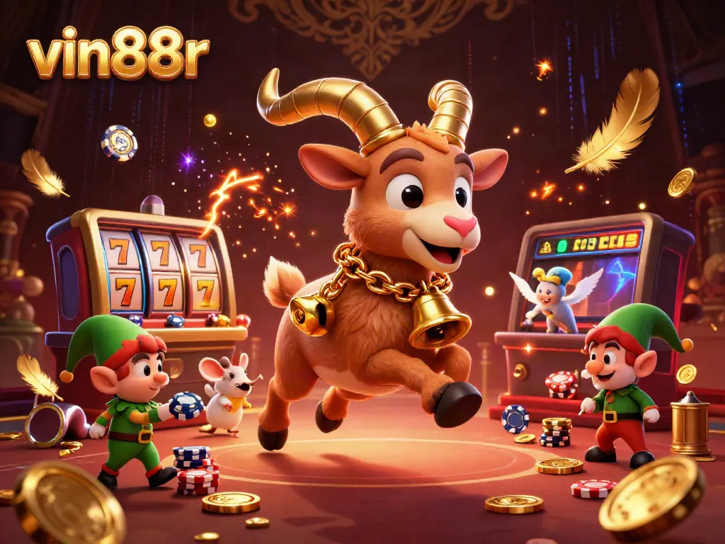 Join the fun at vin88r with a lively casino scene featuring playful characters and exciting gaming elements.