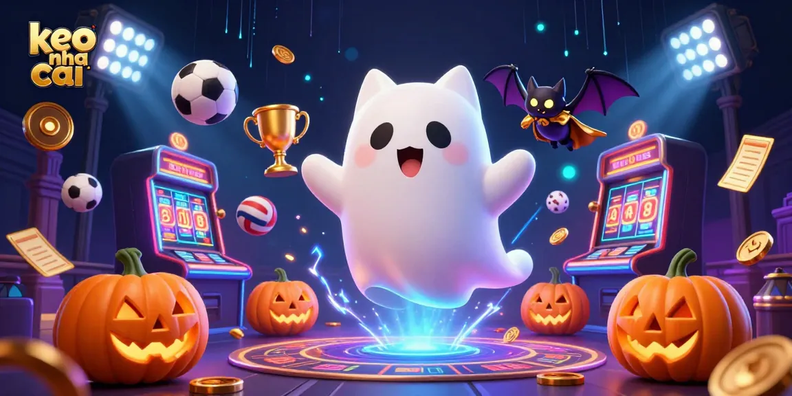 Place your bets at keo nha cai while witnessing a ghostly cat and bat in a thrilling casino scene.