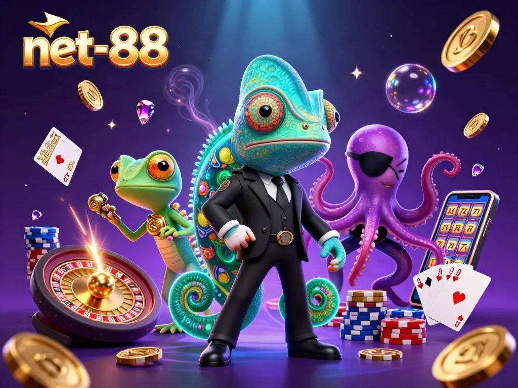 Experience thrilling winnings at net-88 with colorful casino elements and dynamic characters.
