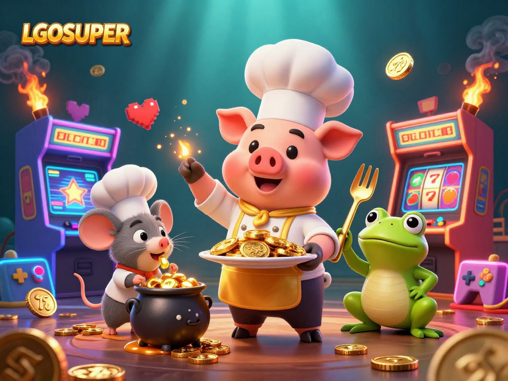 Experience LGOSUPER with a vibrant 3D casino scene filled with gaming excitement and golden rewards.