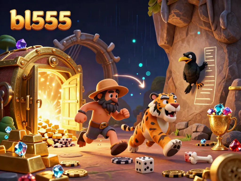 Engage with bl555’s thrilling prehistoric casino with vibrant lights and treasures spilling from vaults.