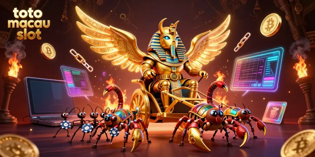 Menangkan permainan di toto macau slot dengan ilustrasi 3D karakter menarik yang menggambarkan keseruan judi online.