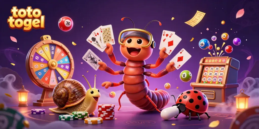 Experience the thrill of toto togel with a vibrant 3D scene featuring animated characters and dynamic lottery elements.