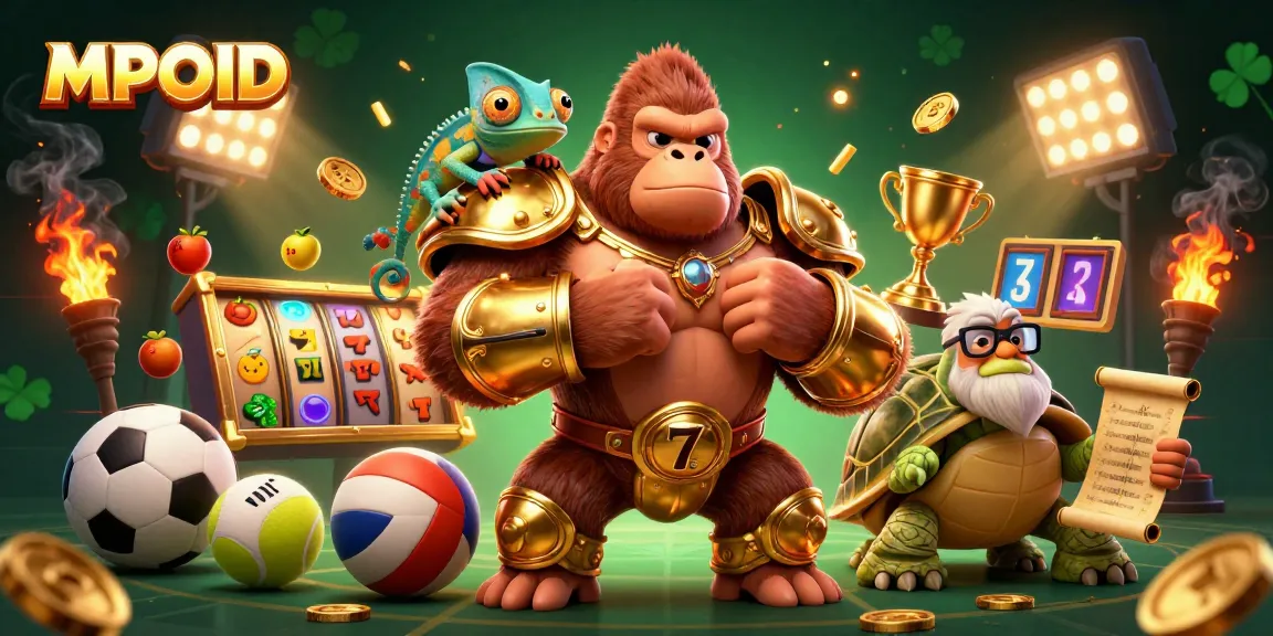 MPOID players engage with thrilling slot games and dynamic sports betting elements in a vibrant casino scene.