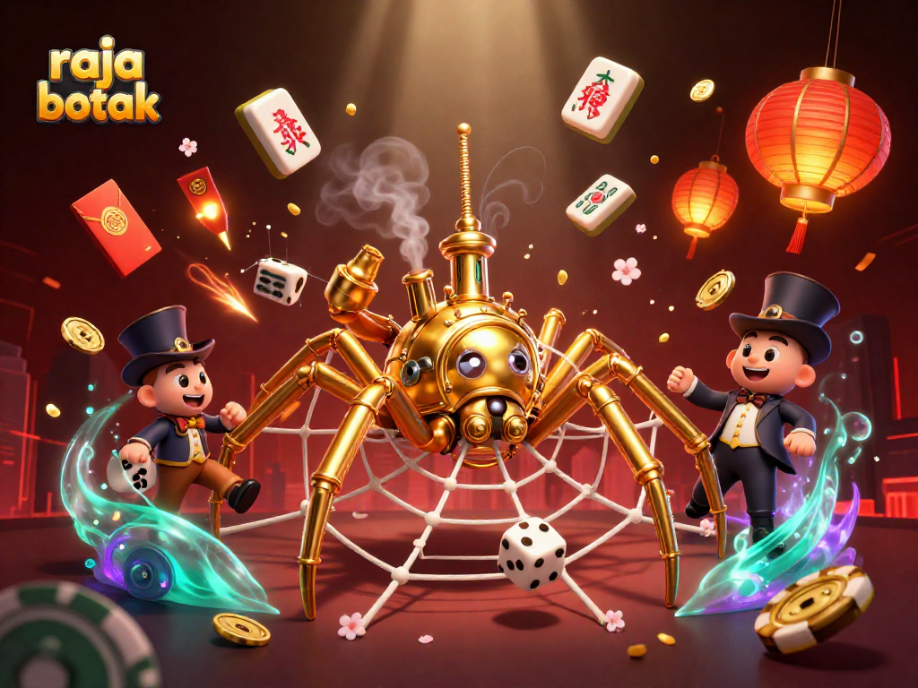 Engage with raja botak as a golden spider weaves a chain web in a vibrant casino world.