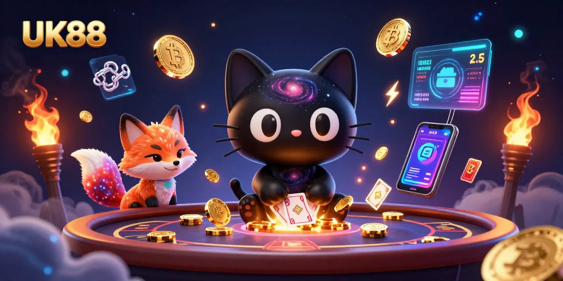 Engage in thrilling gameplay at UK88's cosmic casino with unique characters and vibrant crypto elements.