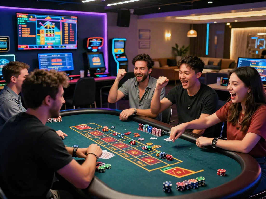 Excited players enjoying ALO8 live casino gaming experience in a modern digital environment.