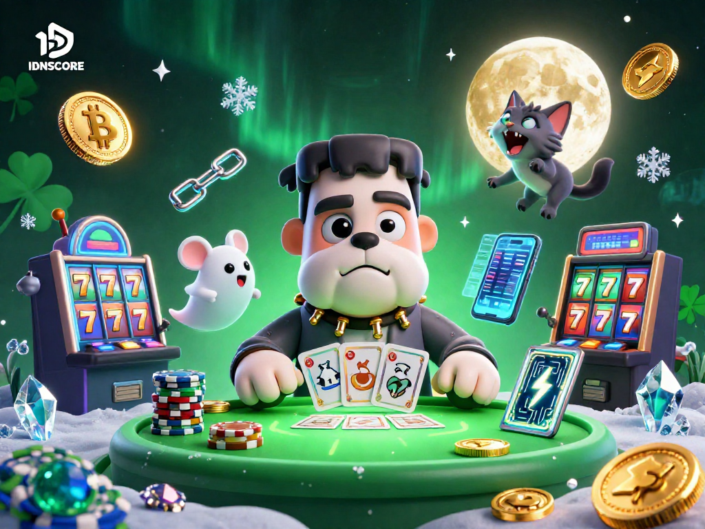 Experience IDNSCORE's thrilling casino action featuring a Frankenstein bulldog, ghost mouse, and werewolf kitten.
