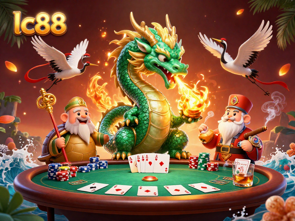 Experience adventure and wins at lc88 with a jade dragon, turtle sage, and dynamic poker elements.