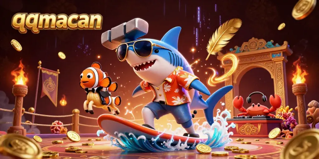 Experience thrilling gameplay with QQMacan featuring vibrant aquatic characters in a dynamic casino scene.