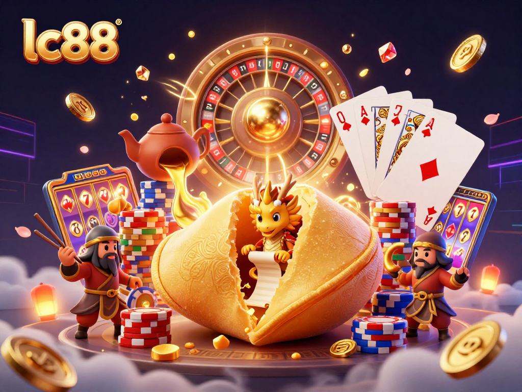 Engage with exciting casino adventures at lc88 featuring a vibrant dragon and golden treasures.