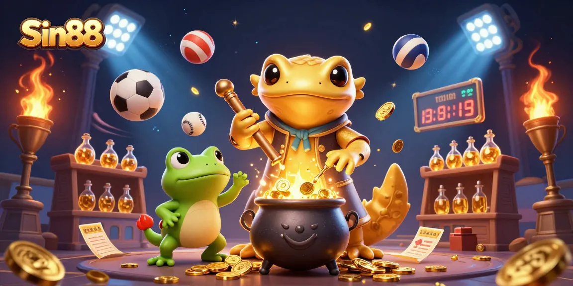 Experience exciting gameplay with Sin88 as a golden salamander alchemist transforms coins in a dynamic casino scene.