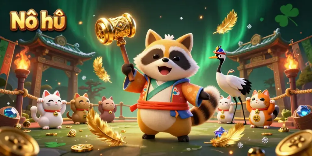 Spin exciting jackpots in Nổ hũ with cheerful tanuki and colorful fortune cats!