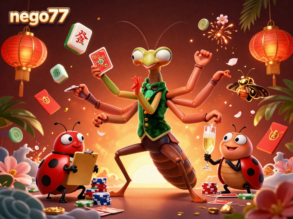 Experience thrilling gameplay at nego77 with a vibrant casino scene filled with winning cards, chips, and festive celebrations.