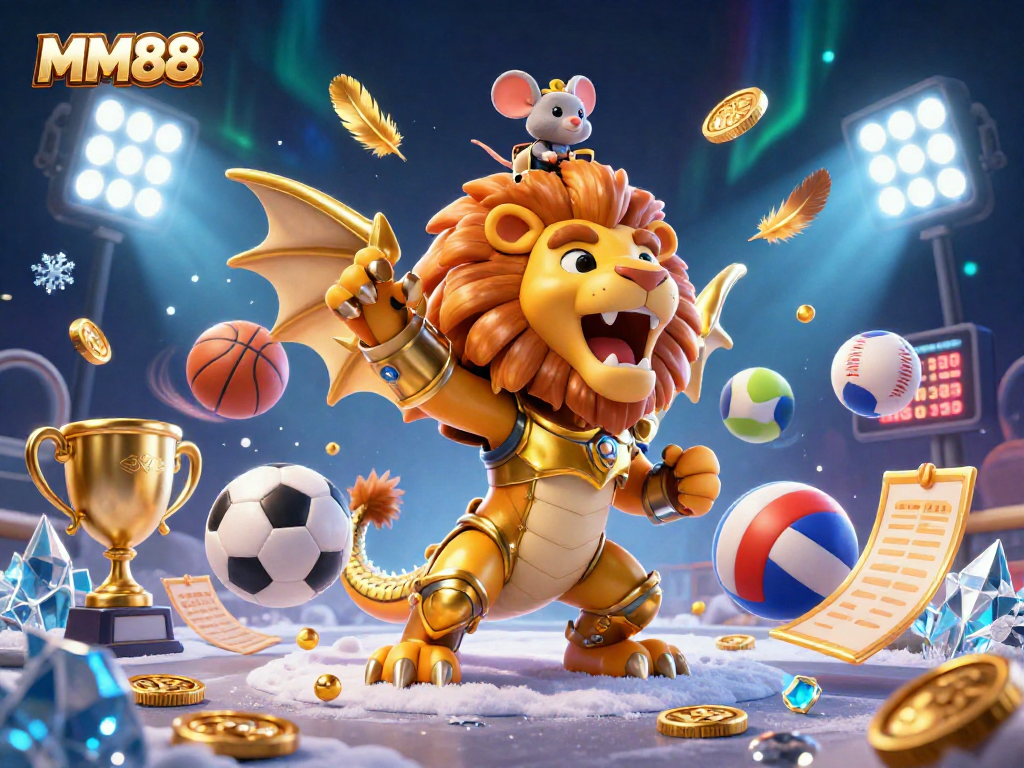 Engage with MM88's thrilling casino adventure featuring a roaring golden chimera and a mouse jockey!
