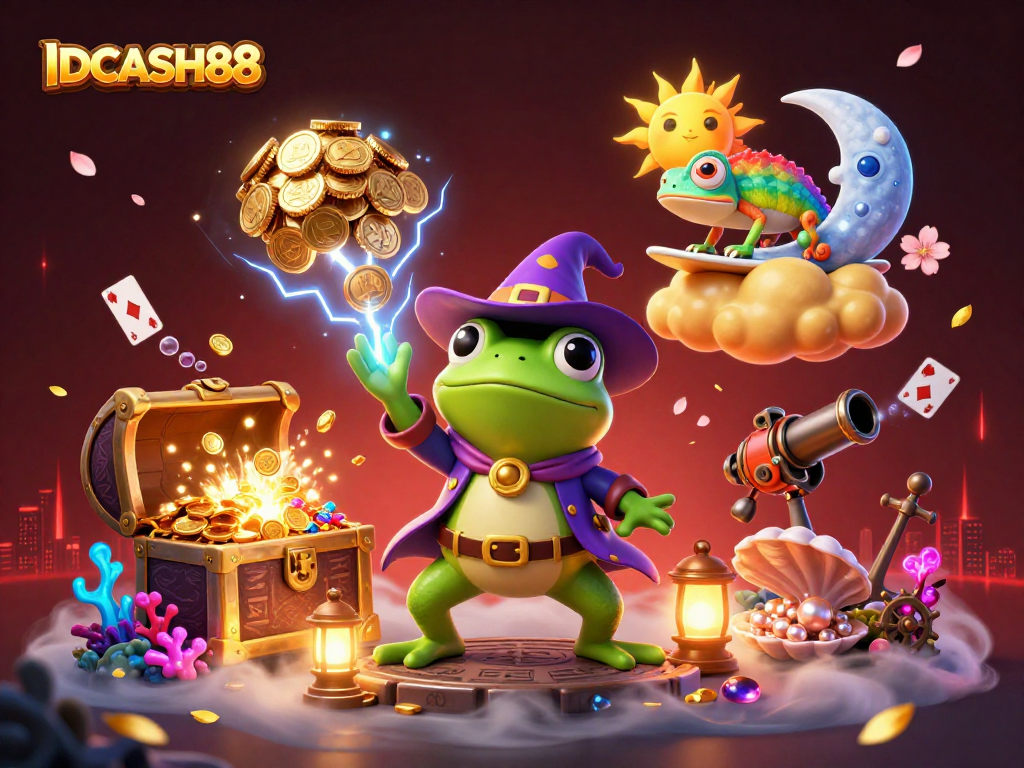 Experience the excitement of IDCASH88 with vibrant characters and dynamic casino elements.