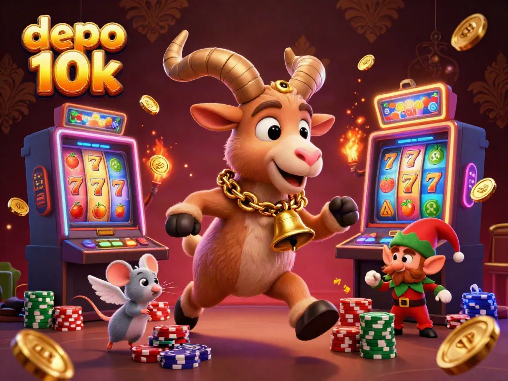 Experience the thrill of depo 10k slots with vibrant characters in a bustling casino atmosphere.