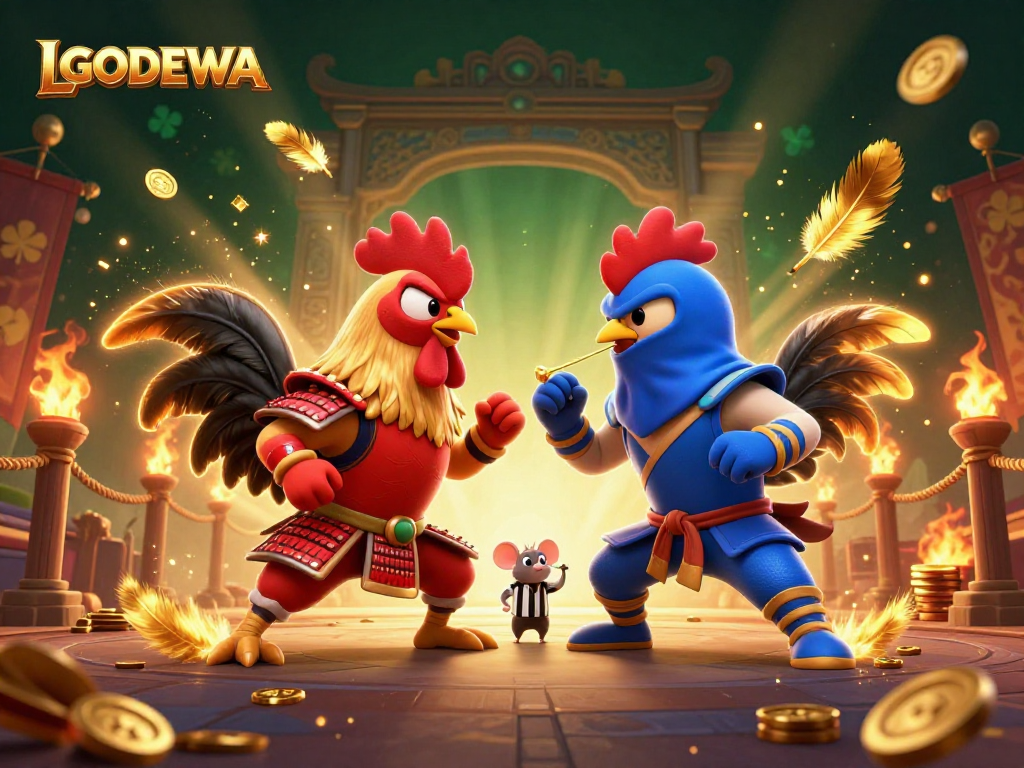 Experience the thrill of LGODEWA with epic rooster battles in a vibrant casino arena.