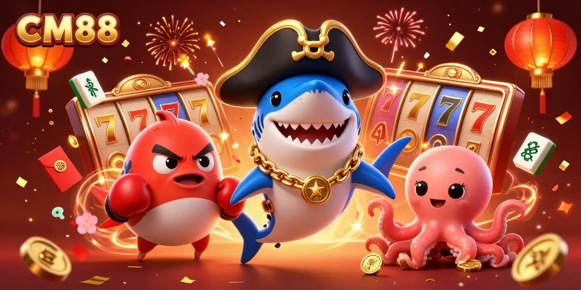 Experience exciting gaming at CM88 with lively cartoon characters and casino elements.