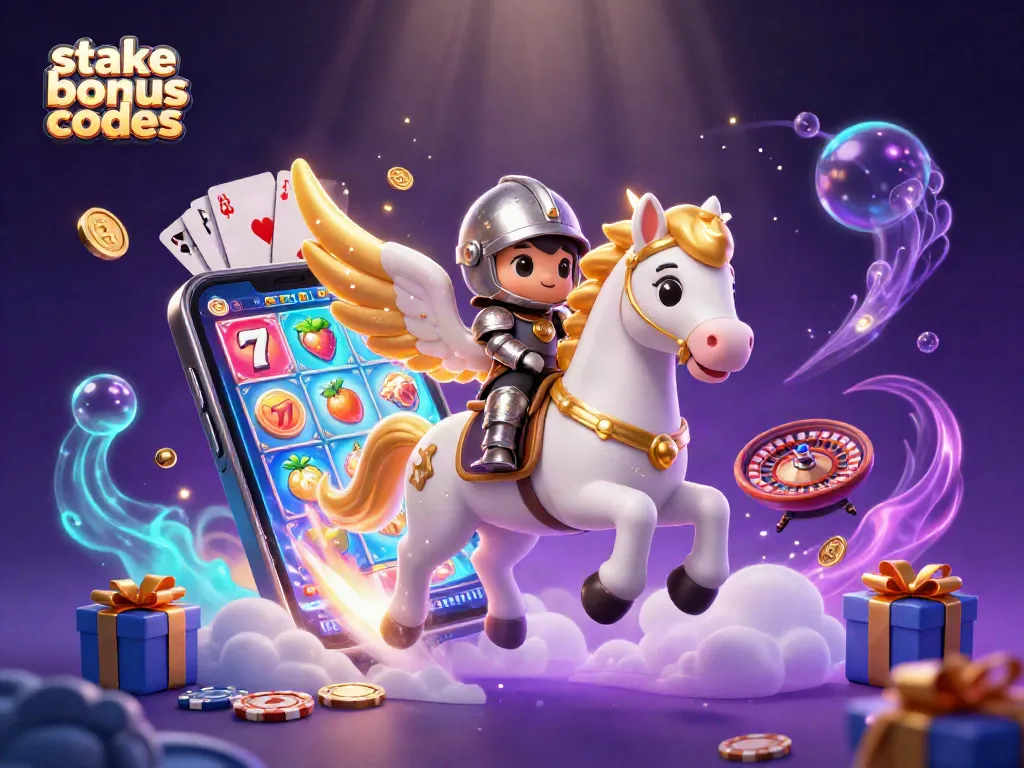 Engaging action with stake us bonus codes in a vibrant casino-themed scene filled with slots and rewards.