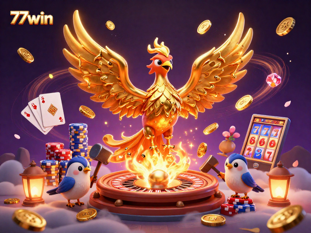 Experience thrilling gameplay with the golden phoenix of 77win in this vibrant digital casino scene.