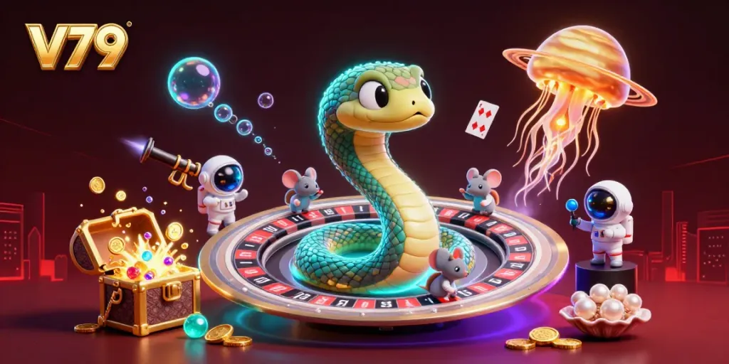 Engage in thrilling action at V79 with lively cosmic characters at a roulette themed around a planet.