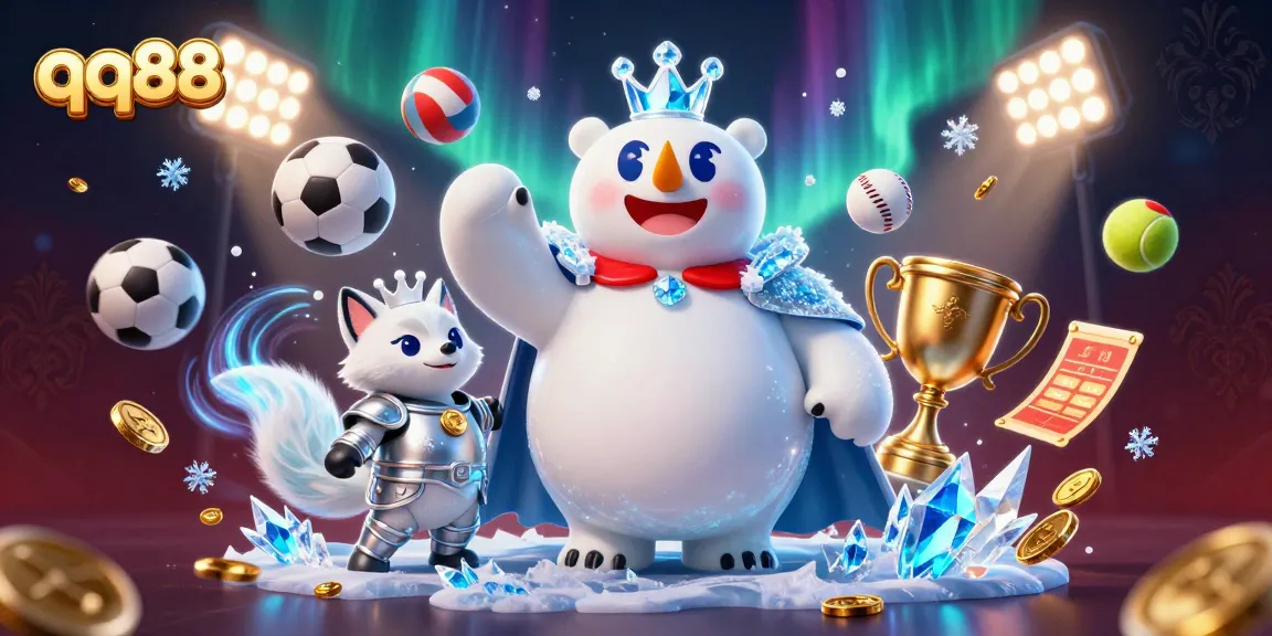 Experience thrilling sports betting with qq88 featuring a polar bear king and fox in an exciting casino atmosphere.