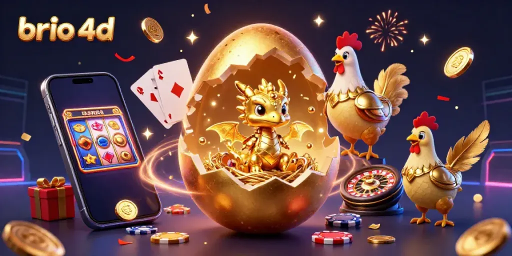 Spin the reels and win with brio 4d in this vibrant 3D casino illustration featuring a golden dragon.