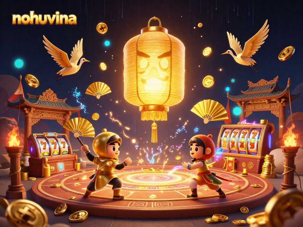 Experience the vibrant nohuvina casino atmosphere with golden lanterns, warriors, and jackpots.