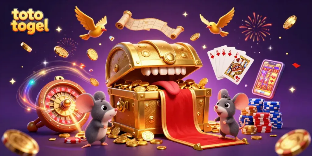 Menggoda pemain dengan toto togel dan harta karun emas, ilustrasi kasino yang memikat.