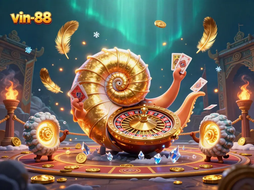 Experience vin-88's dynamic gameplay with a stunning casino-themed illustration featuring a giant nautilus and glowing ammonites.