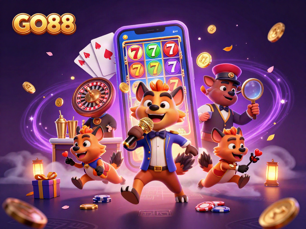 Watch GO88 hyenas enjoying casino games and comedy at a vibrant club scene.